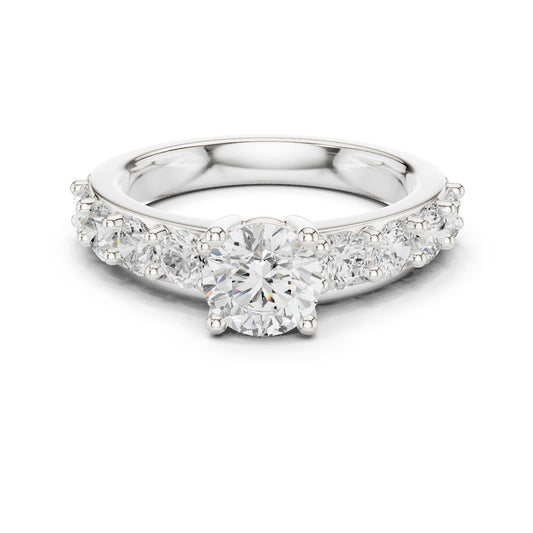 Round Lab Grown Diamond Side-Stone Engagement Ring