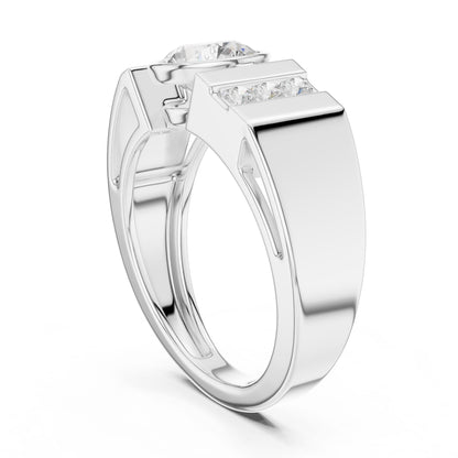 Men's Round Lab Grown Diamond Side-Stone Ring