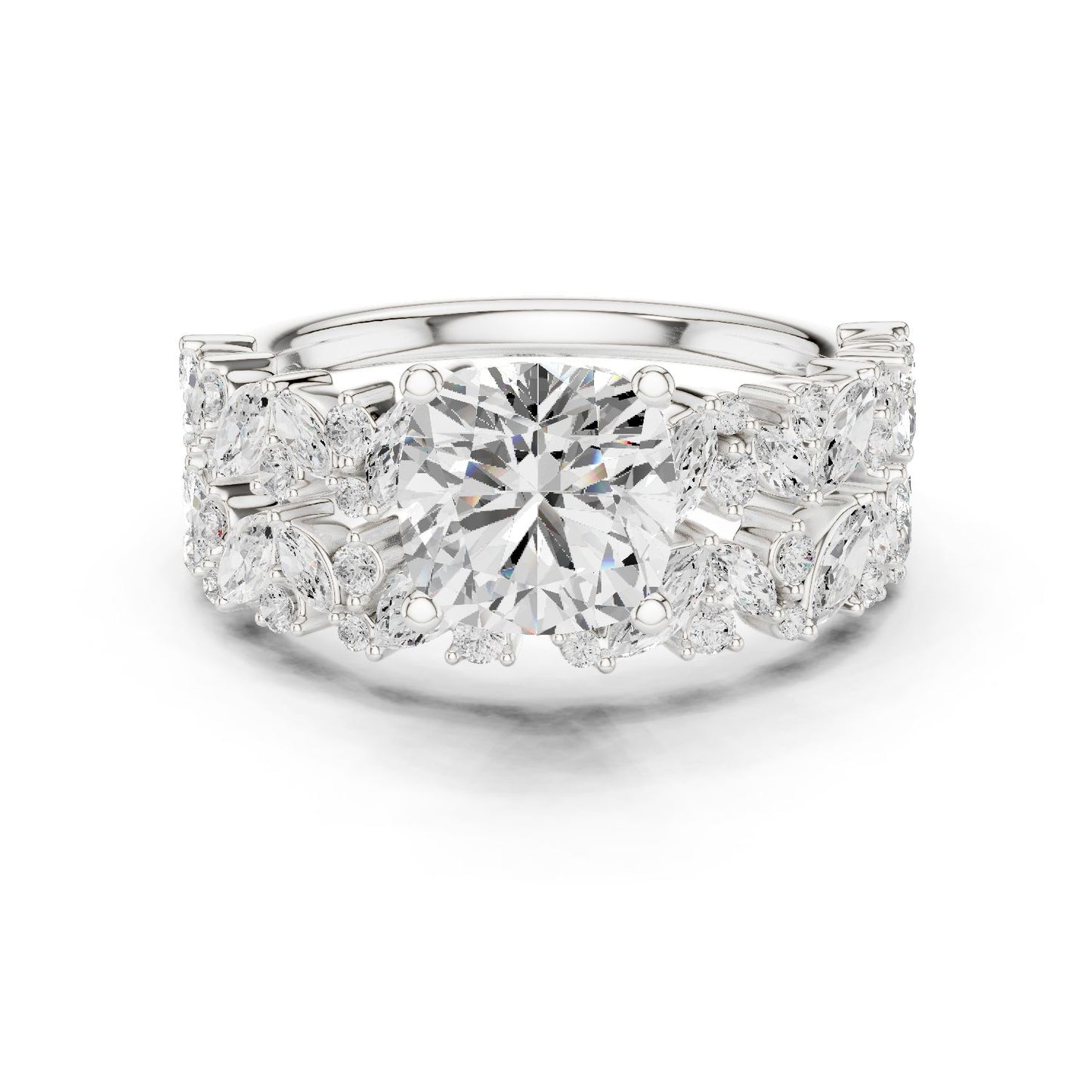 Round Lab Grown Diamond Side-Stone Engagement Ring