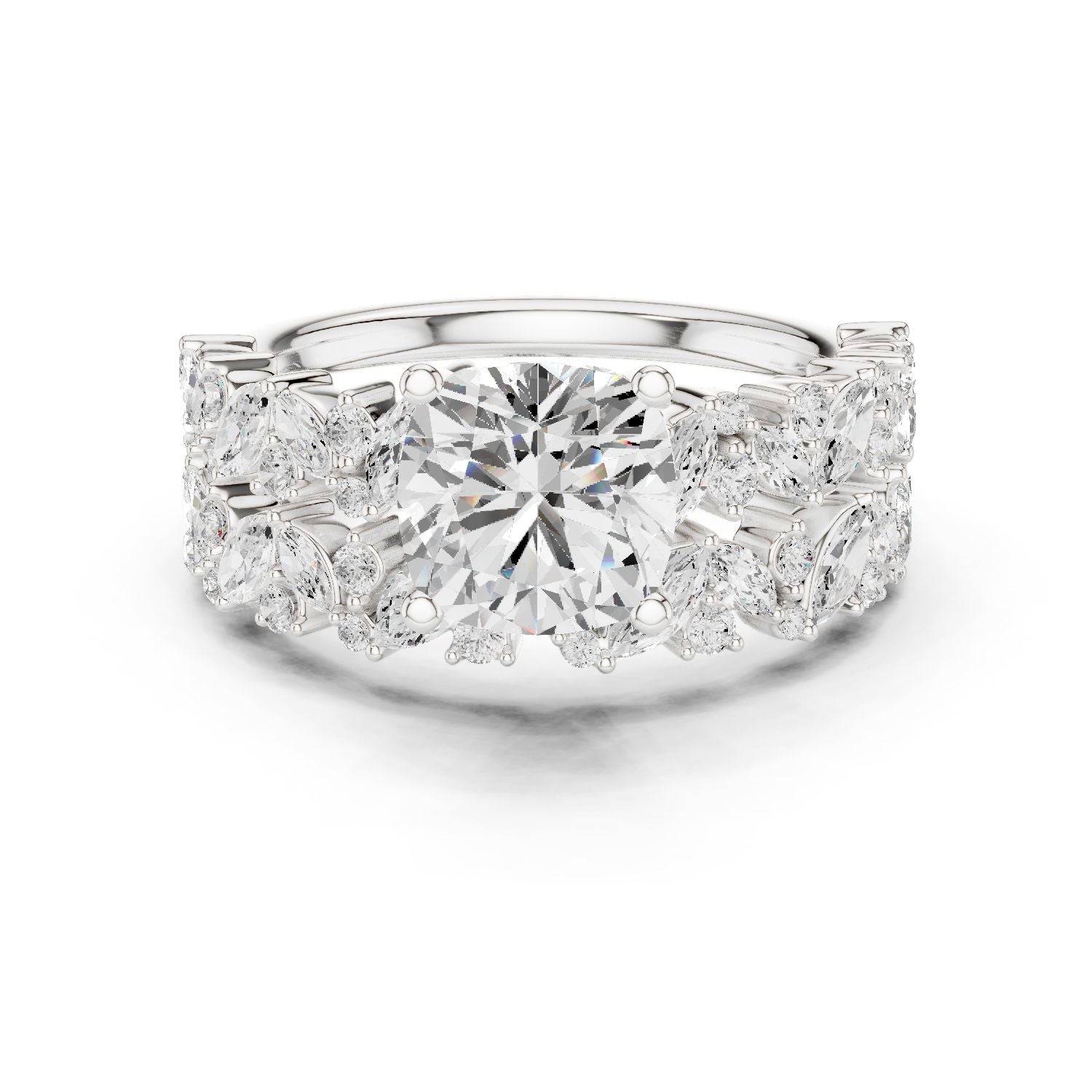 Round Lab Grown Diamond Side-Stone Engagement Ring