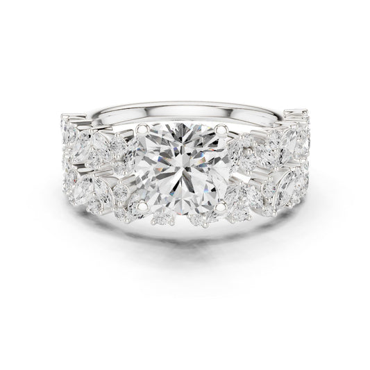 Round Lab Grown Diamond Side-Stone Engagement Ring