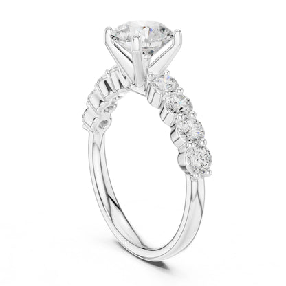 Round Lab Grown Diamond Side-Stone Engagement Ring