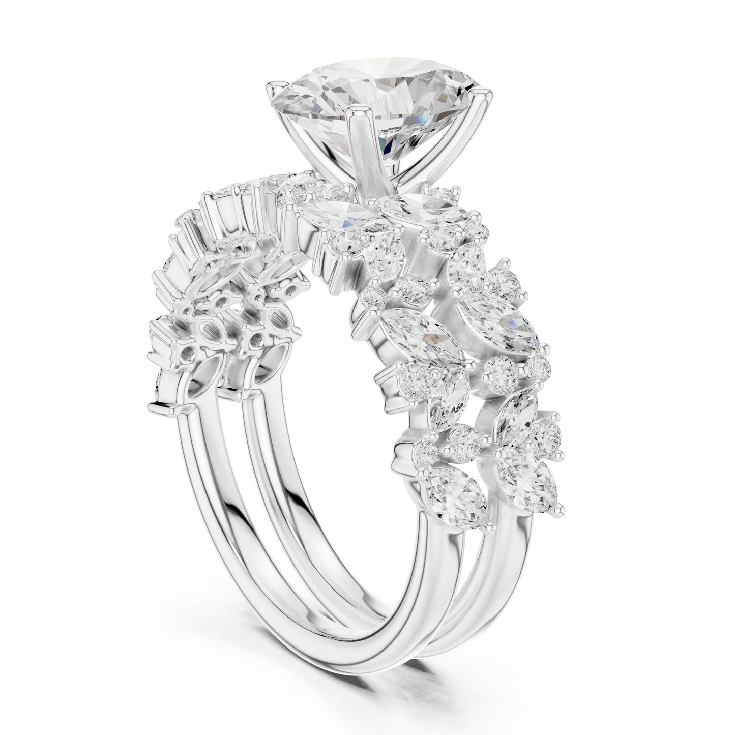 Round Lab Grown Diamond Side-Stone Engagement Ring