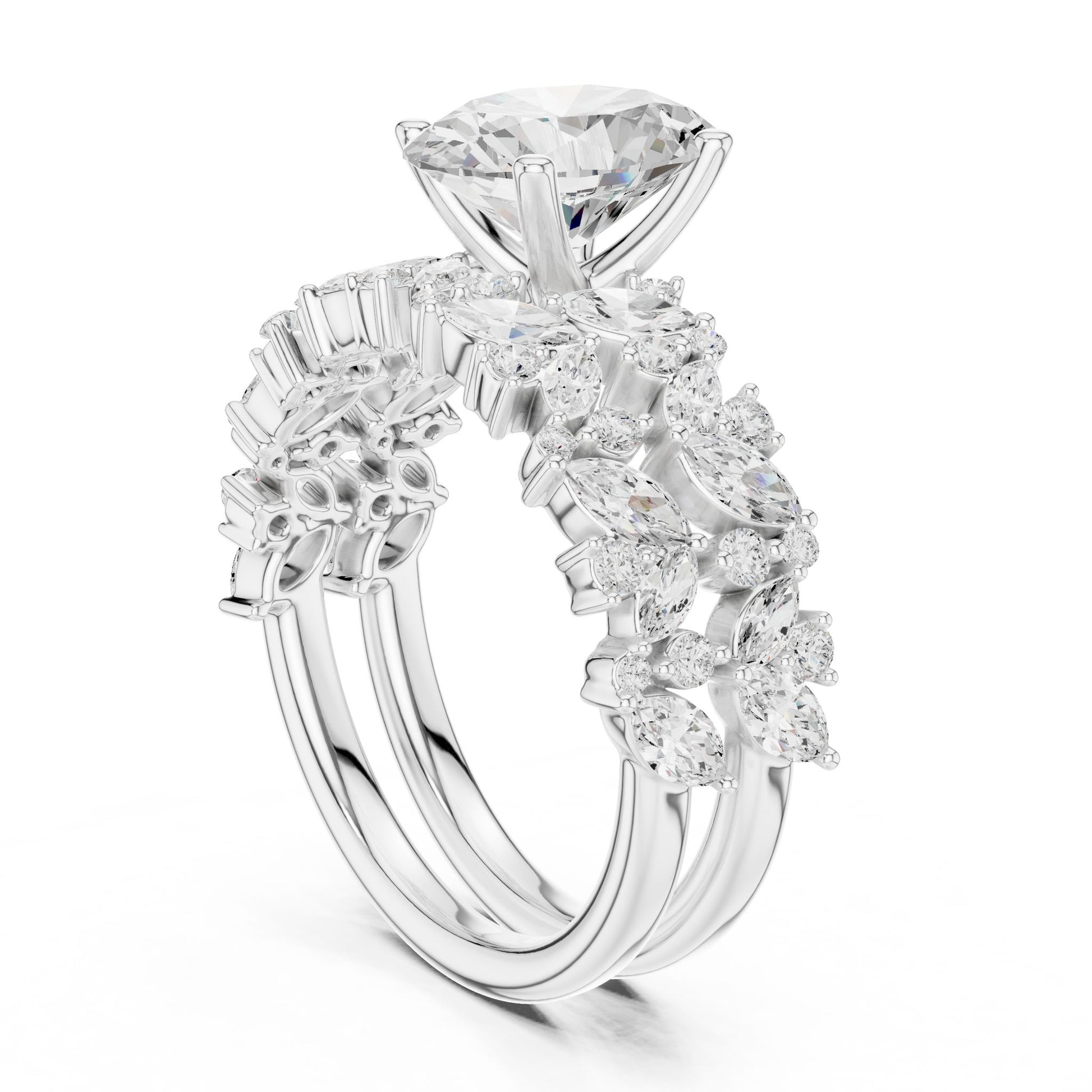 Round Lab Grown Diamond Side-Stone Engagement Ring