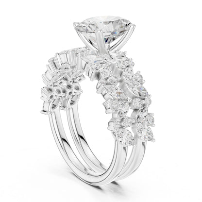 Round Lab Grown Diamond Side-Stone Engagement Ring