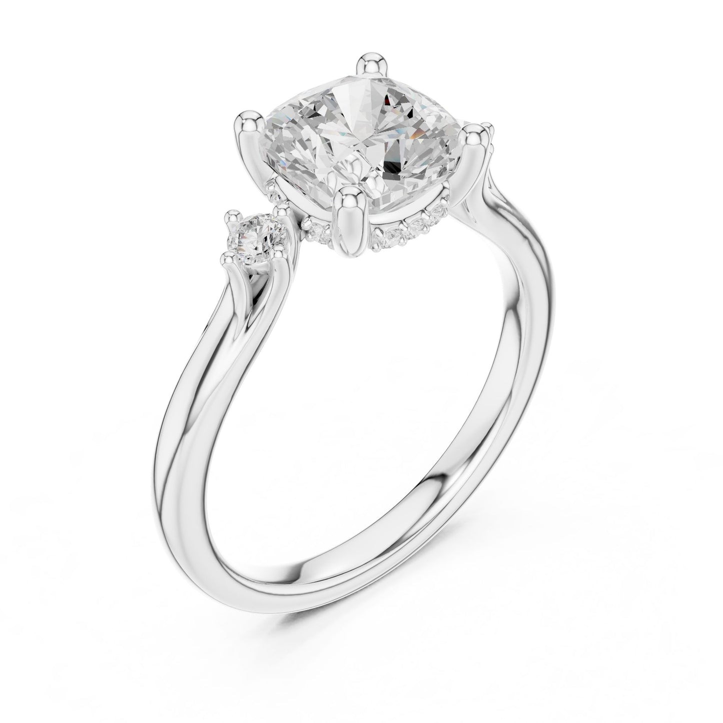 Round Lab Grown Diamond Side-Stone Engagement Ring