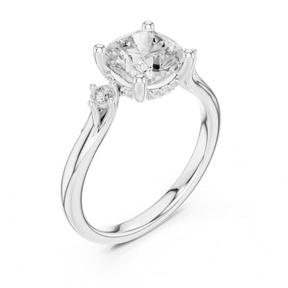 Round Lab Grown Diamond Side-Stone Engagement Ring