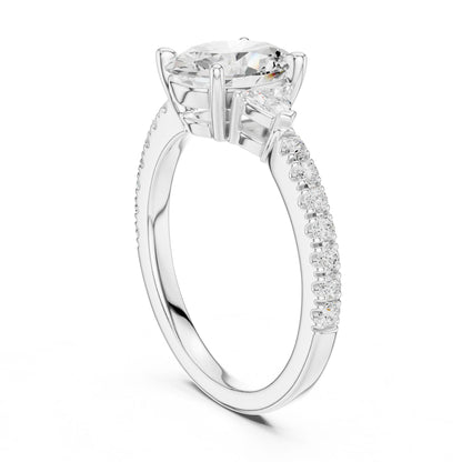 Round Lab Grown Diamond Side-Stone Engagement Ring