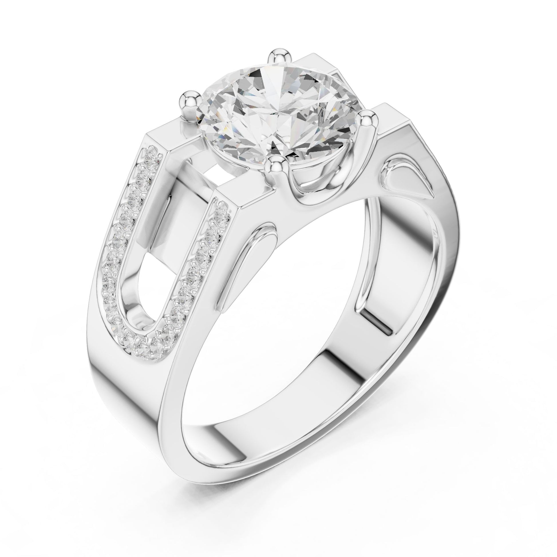 Men's Round Lab Grown Diamond Side-Stone Ring