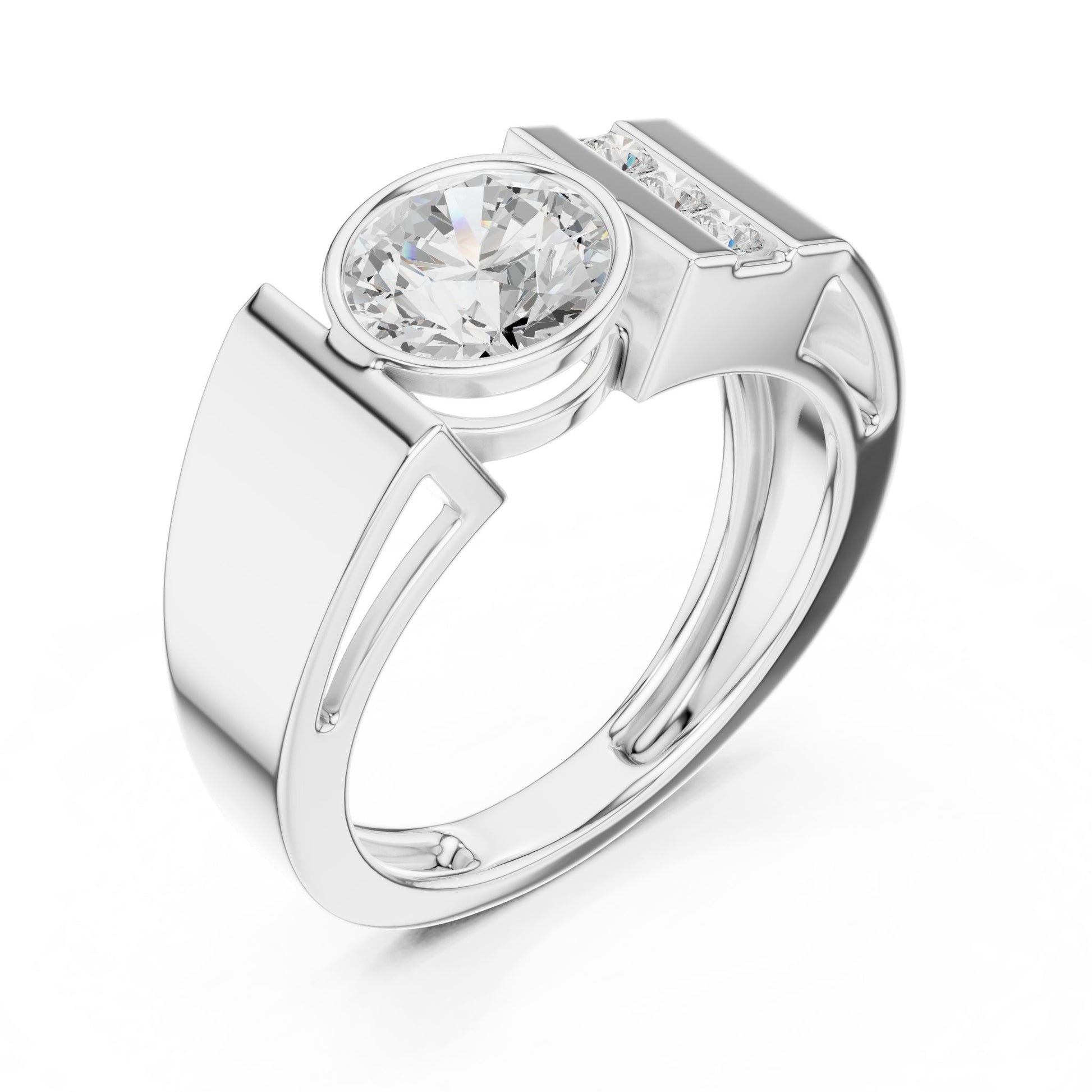 Men's Round Lab Grown Diamond Side-Stone Ring