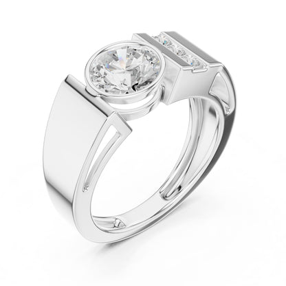 Men's Round Lab Grown Diamond Side-Stone Ring