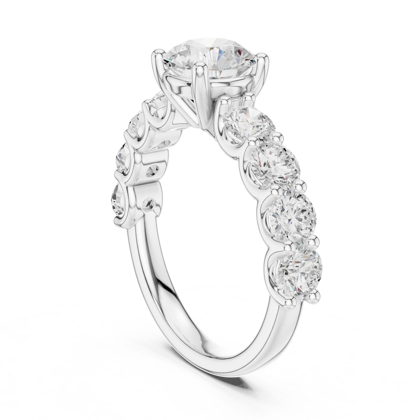 Round Lab Grown Diamond Side-Stone Engagement Ring