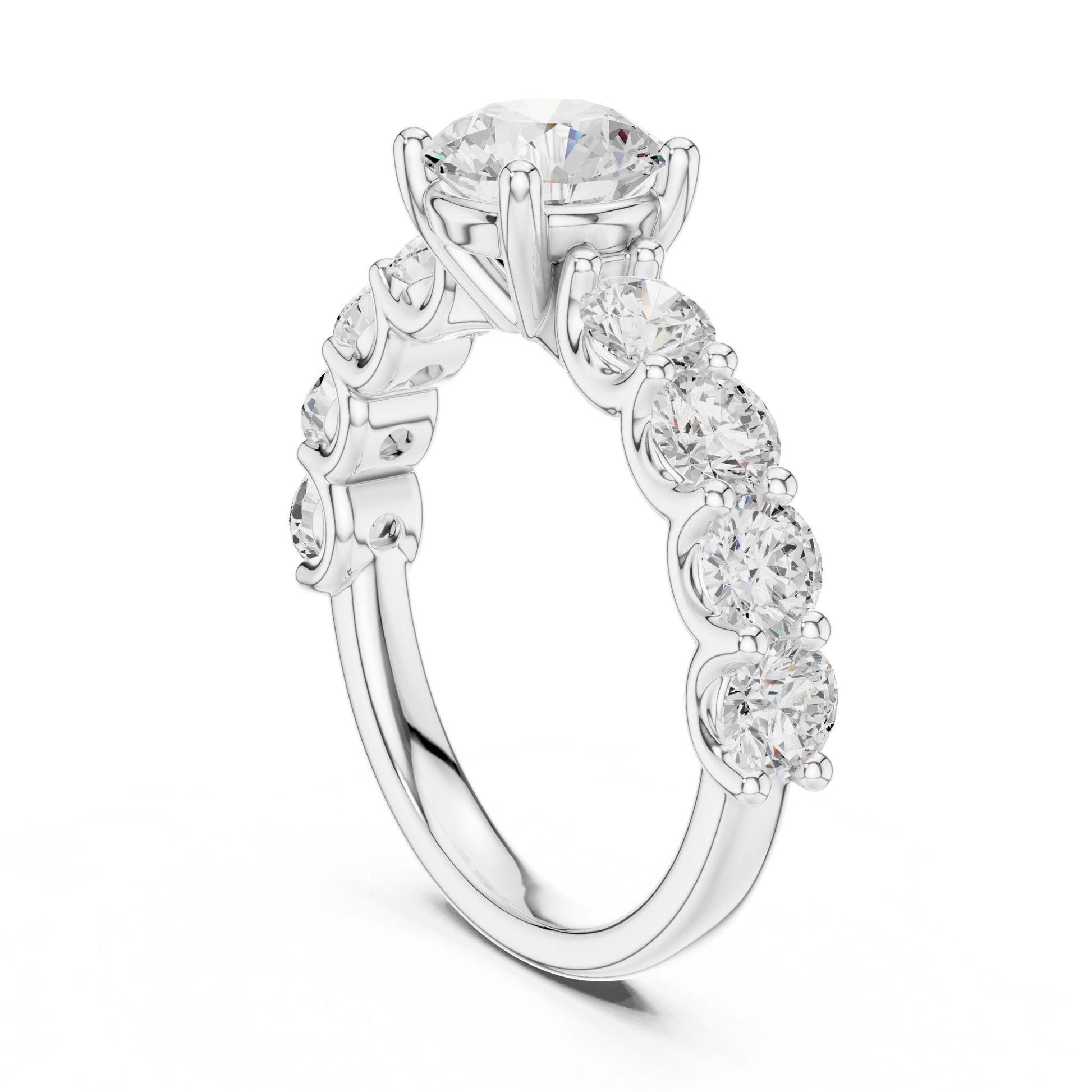 Round Lab Grown Diamond Side-Stone Engagement Ring