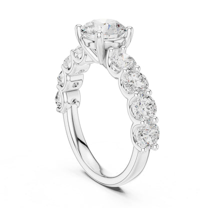 Round Lab Grown Diamond Side-Stone Engagement Ring