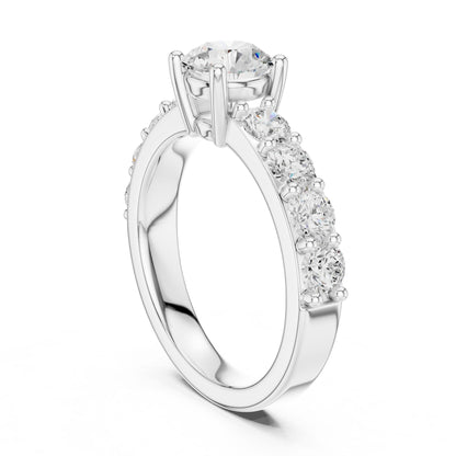 Round Lab Grown Diamond Side-Stone Engagement Ring