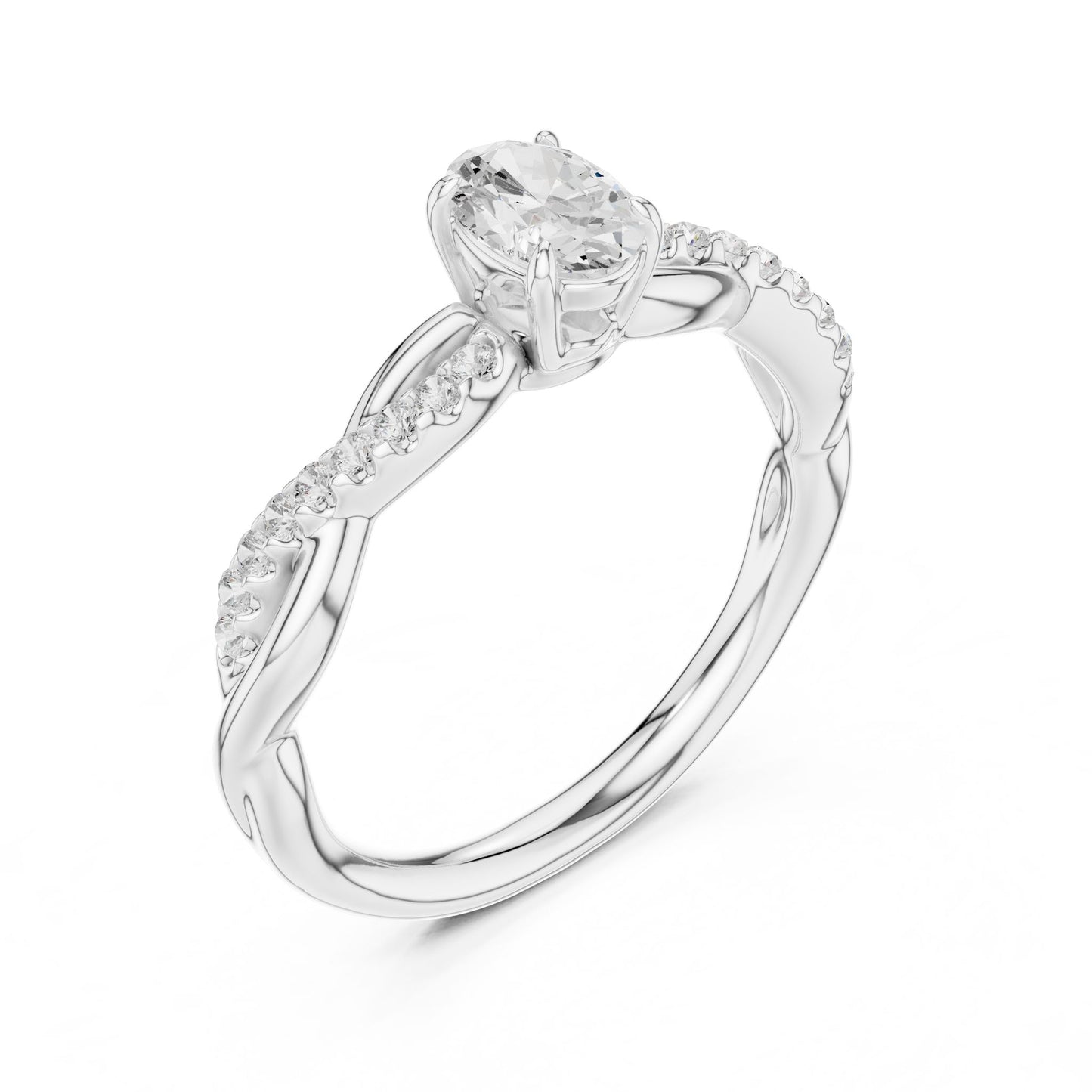 Round Lab Grown Diamond Side-Stone Engagement Ring