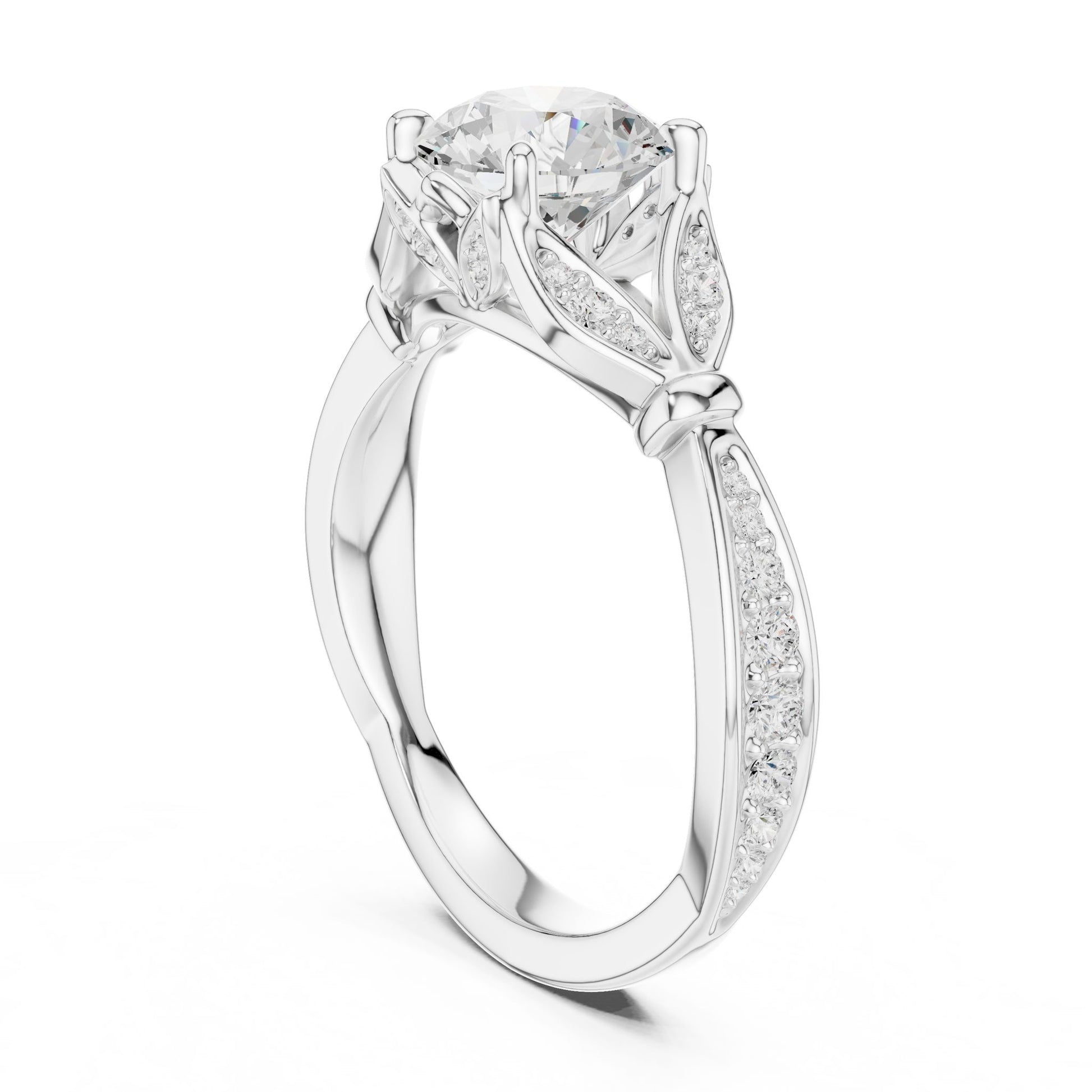 Round Lab Grown Diamond Side-Stone Engagement Ring