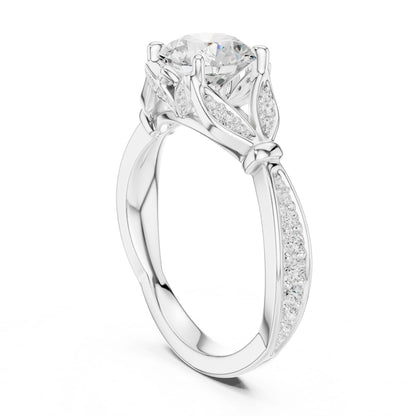 Round Lab Grown Diamond Side-Stone Engagement Ring