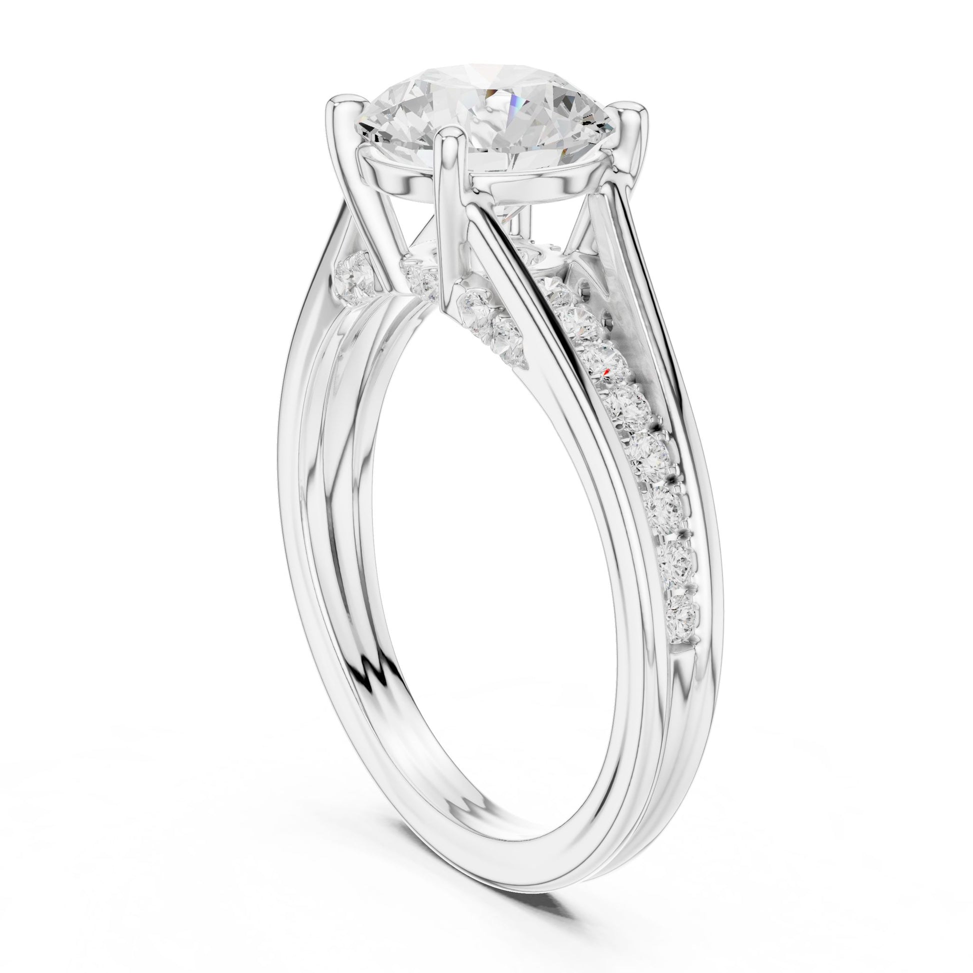 Round Lab Grown Diamond Side-Stone Engagement Ring