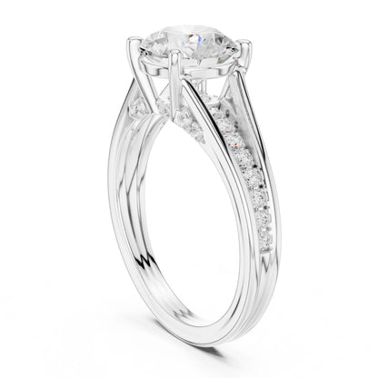 Round Lab Grown Diamond Side-Stone Engagement Ring