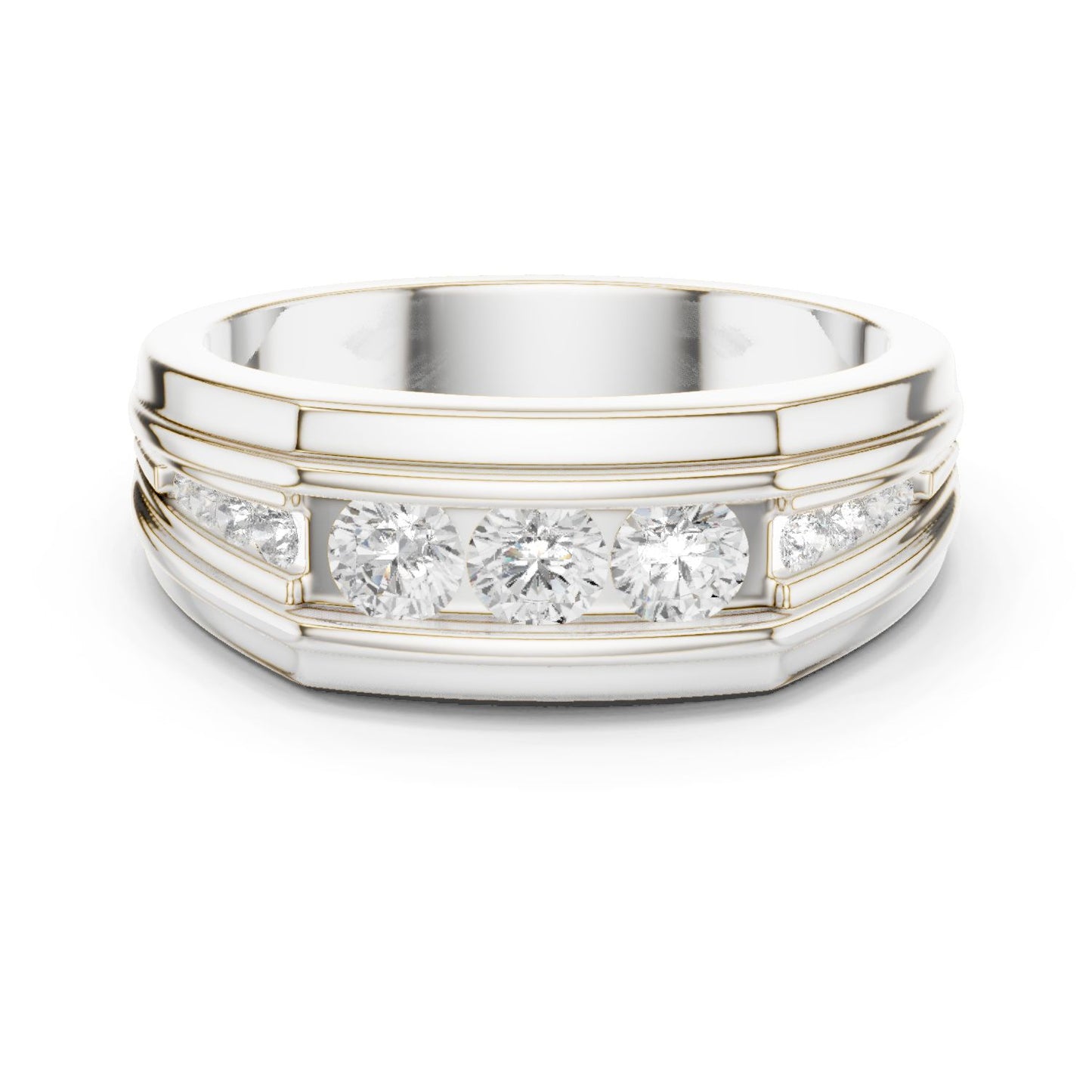 Men's Round Lab Grown Diamond Side-Stone Ring
