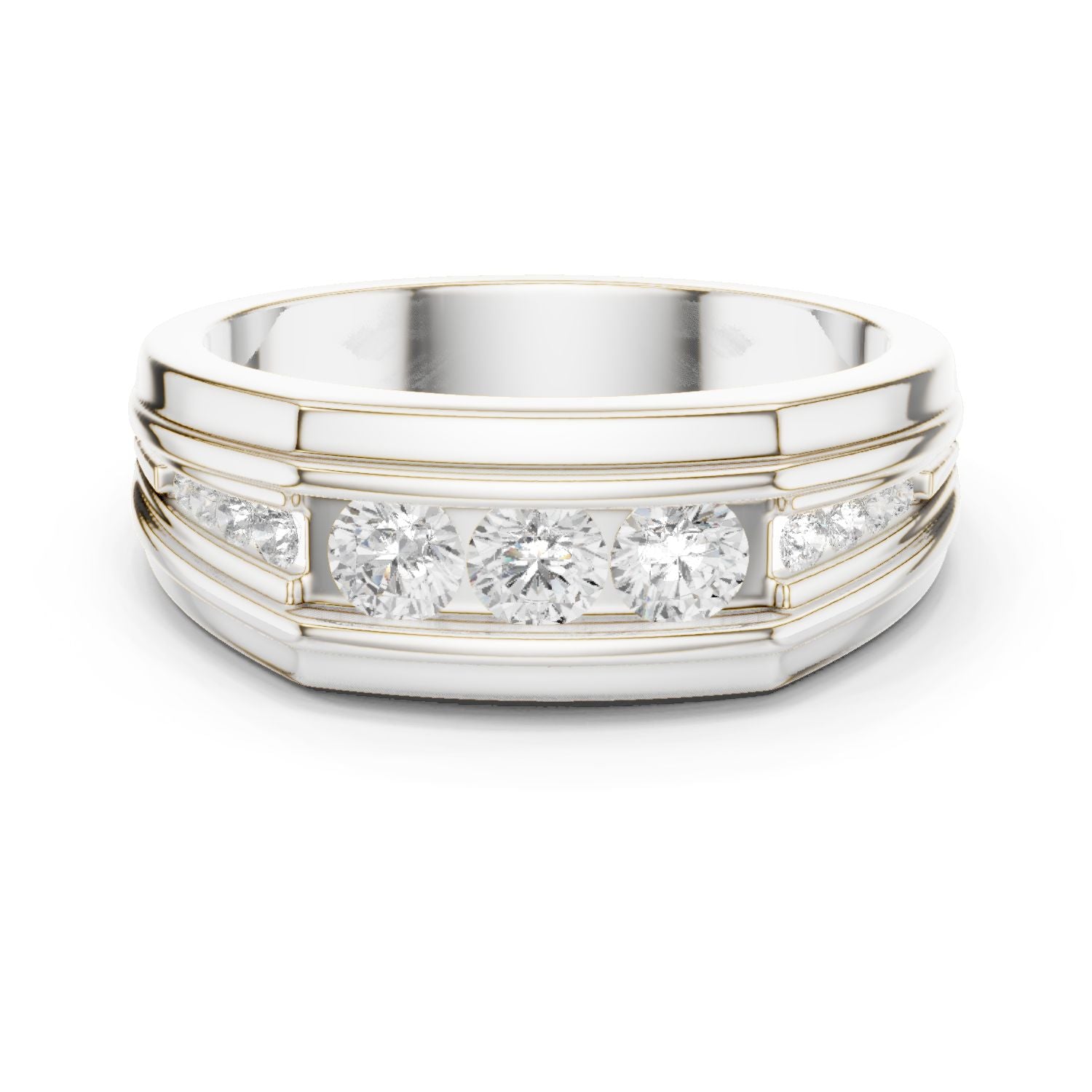 Men's Round Lab Grown Diamond Side-Stone Ring