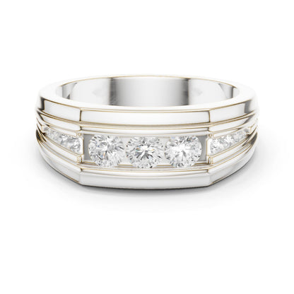 Men's Round Lab Grown Diamond Side-Stone Ring