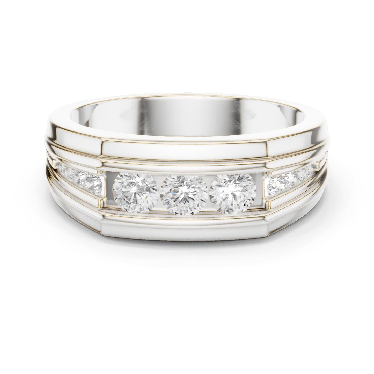 Men's Round Lab Grown Diamond Side-Stone Ring