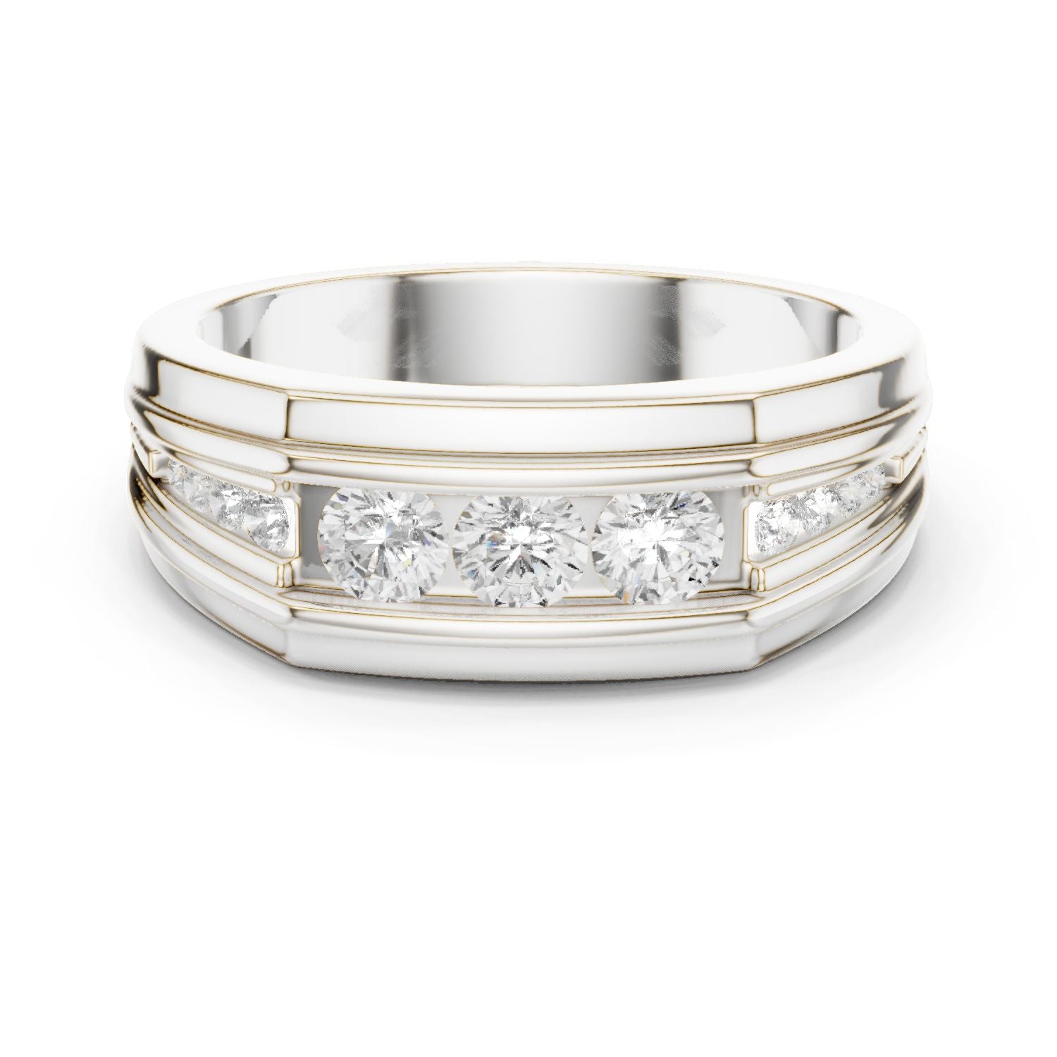 Men's Round Lab Grown Diamond Side-Stone Ring