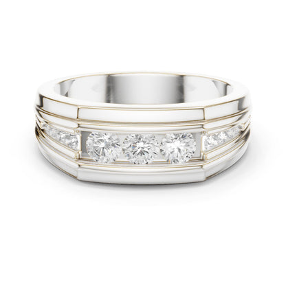 Men's Round Lab Grown Diamond Side-Stone Ring