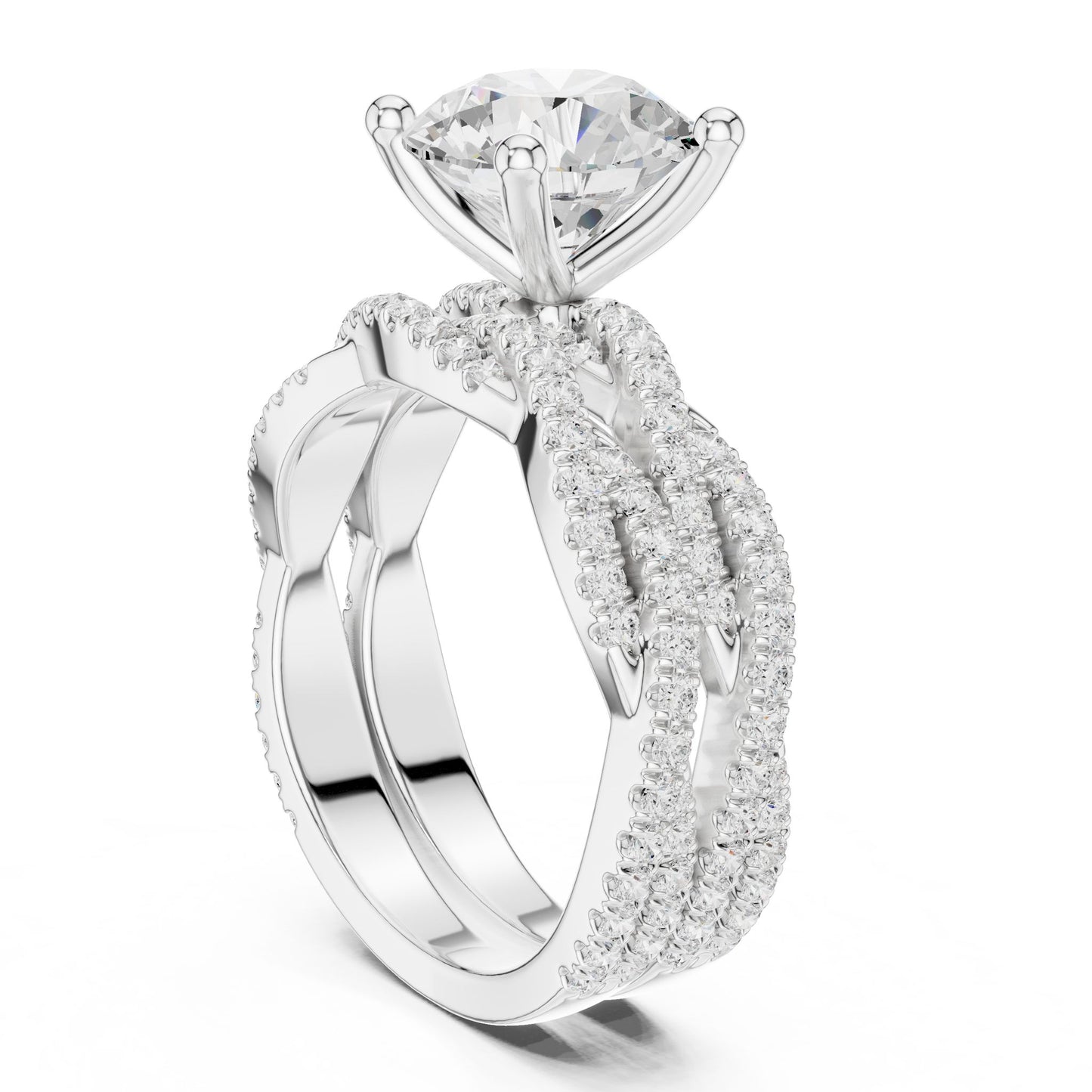 Round Lab Grown Diamond Side-Stone Engagement Ring
