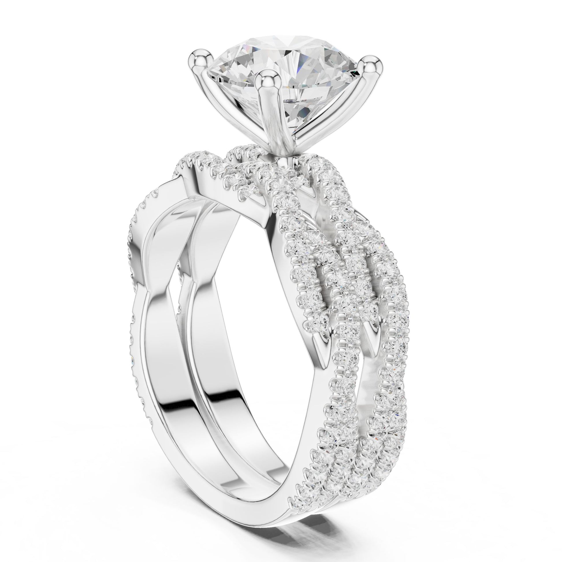 Round Lab Grown Diamond Side-Stone Engagement Ring