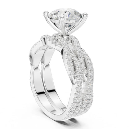 Round Lab Grown Diamond Side-Stone Engagement Ring
