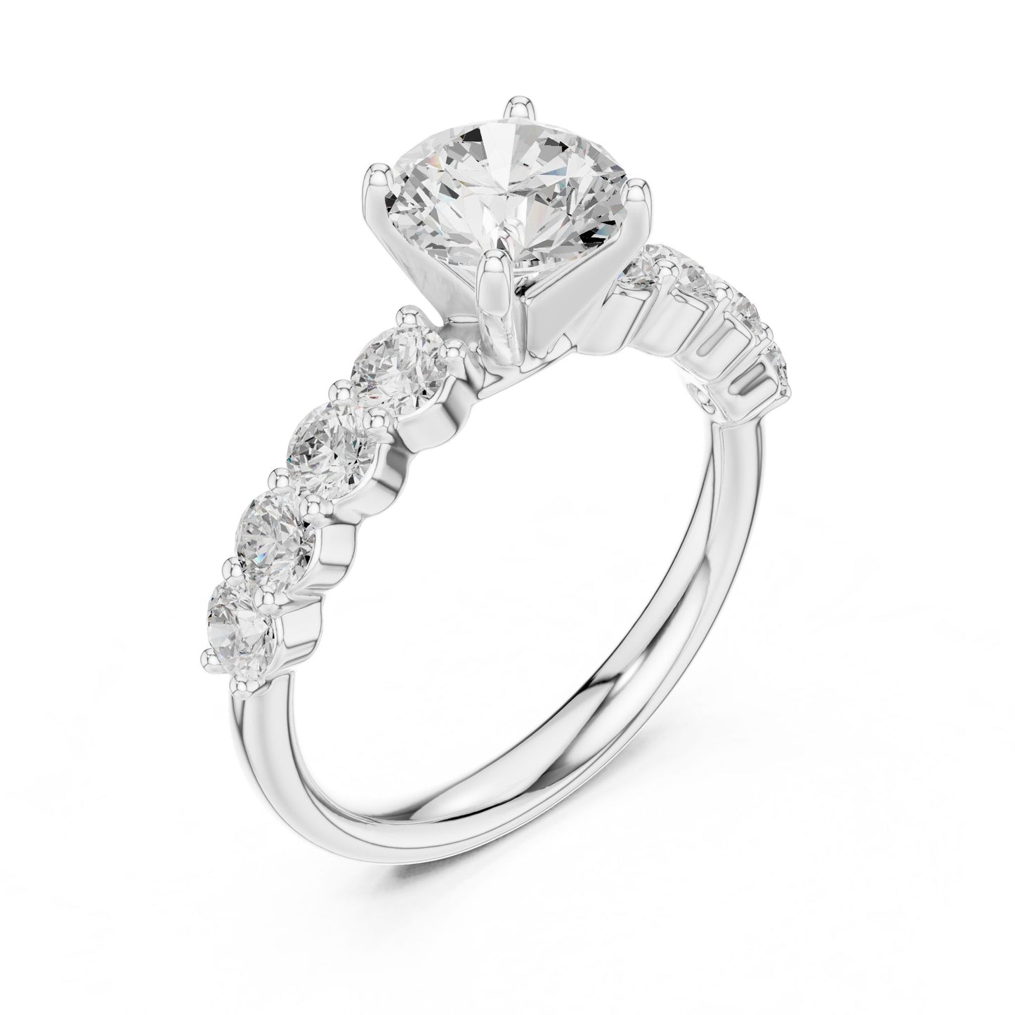 Round Lab Grown Diamond Side-Stone Engagement Ring