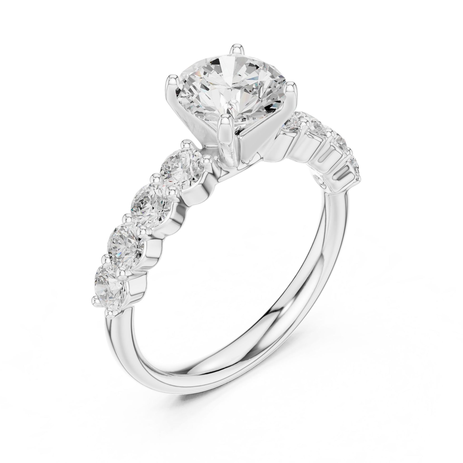Round Lab Grown Diamond Side-Stone Engagement Ring