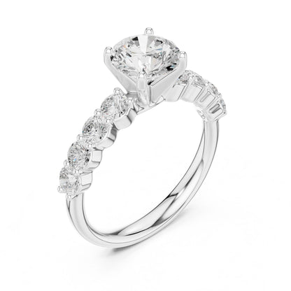 Round Lab Grown Diamond Side-Stone Engagement Ring