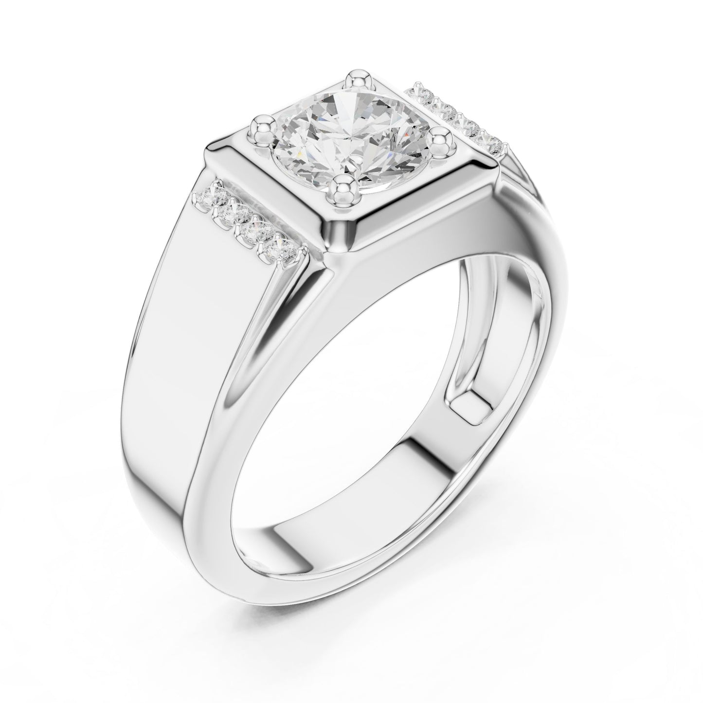 Men's Round Lab Grown Diamond Side-Stone Ring