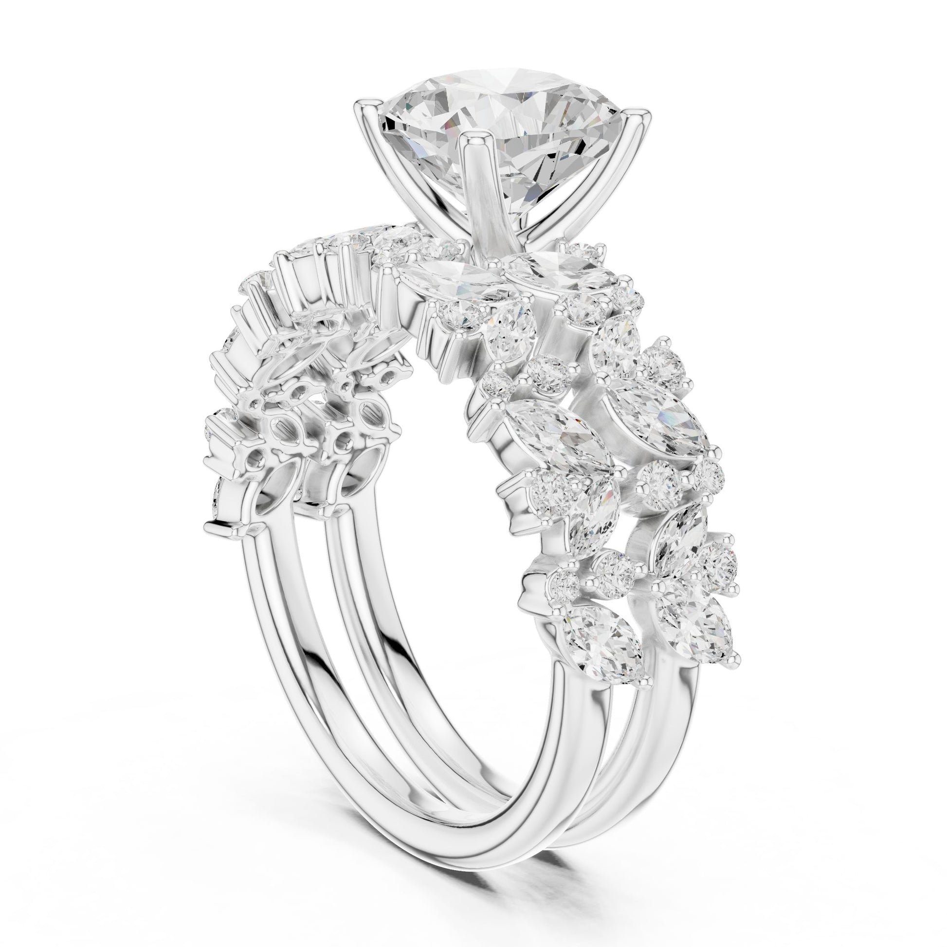 Round Lab Grown Diamond Side-Stone Engagement Ring