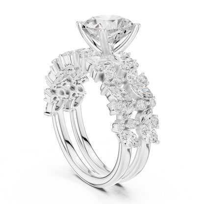 Round Lab Grown Diamond Side-Stone Engagement Ring