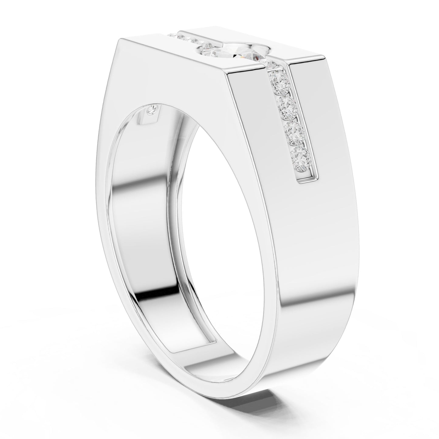 Men's Round Lab Grown Diamond Side-Stone Ring
