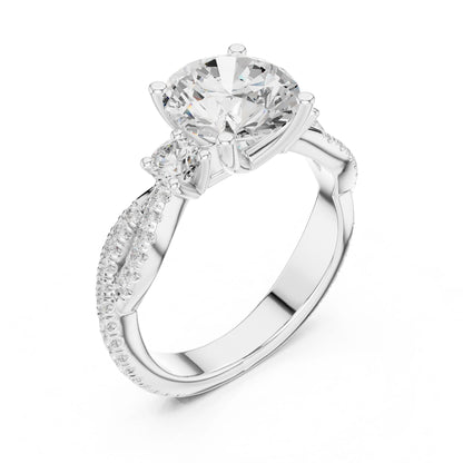 Round Lab Grown Diamond Side-Stone Engagement Ring