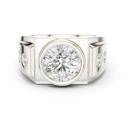 Men's Round Lab Grown Diamond Side-Stone Ring