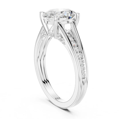 Round Lab Grown Diamond Side-Stone Engagement Ring
