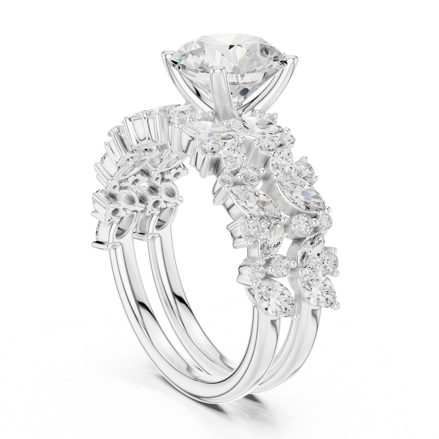Round Lab Grown Diamond Side-Stone Engagement Ring