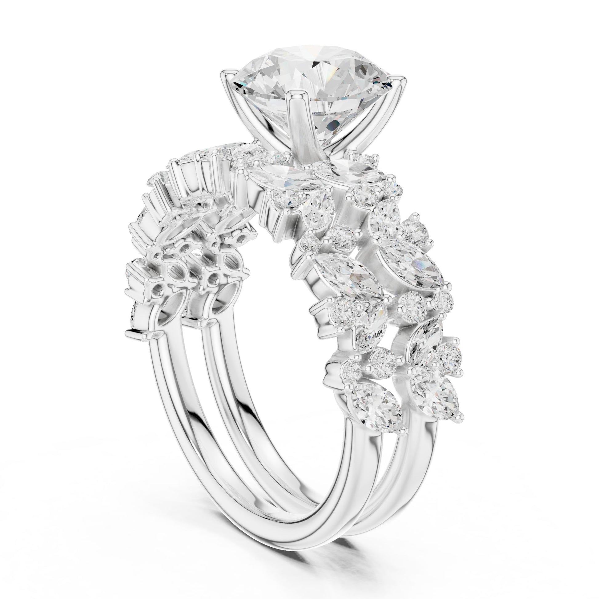 Round Lab Grown Diamond Side-Stone Engagement Ring