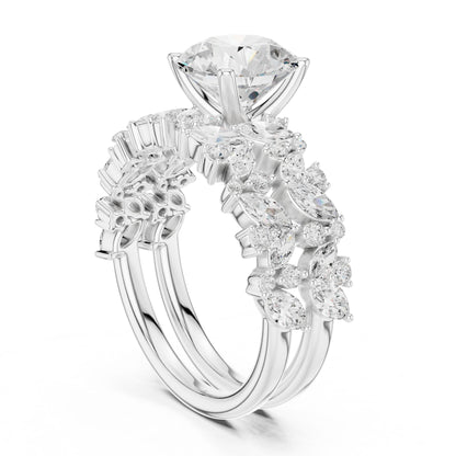 Round Lab Grown Diamond Side-Stone Engagement Ring