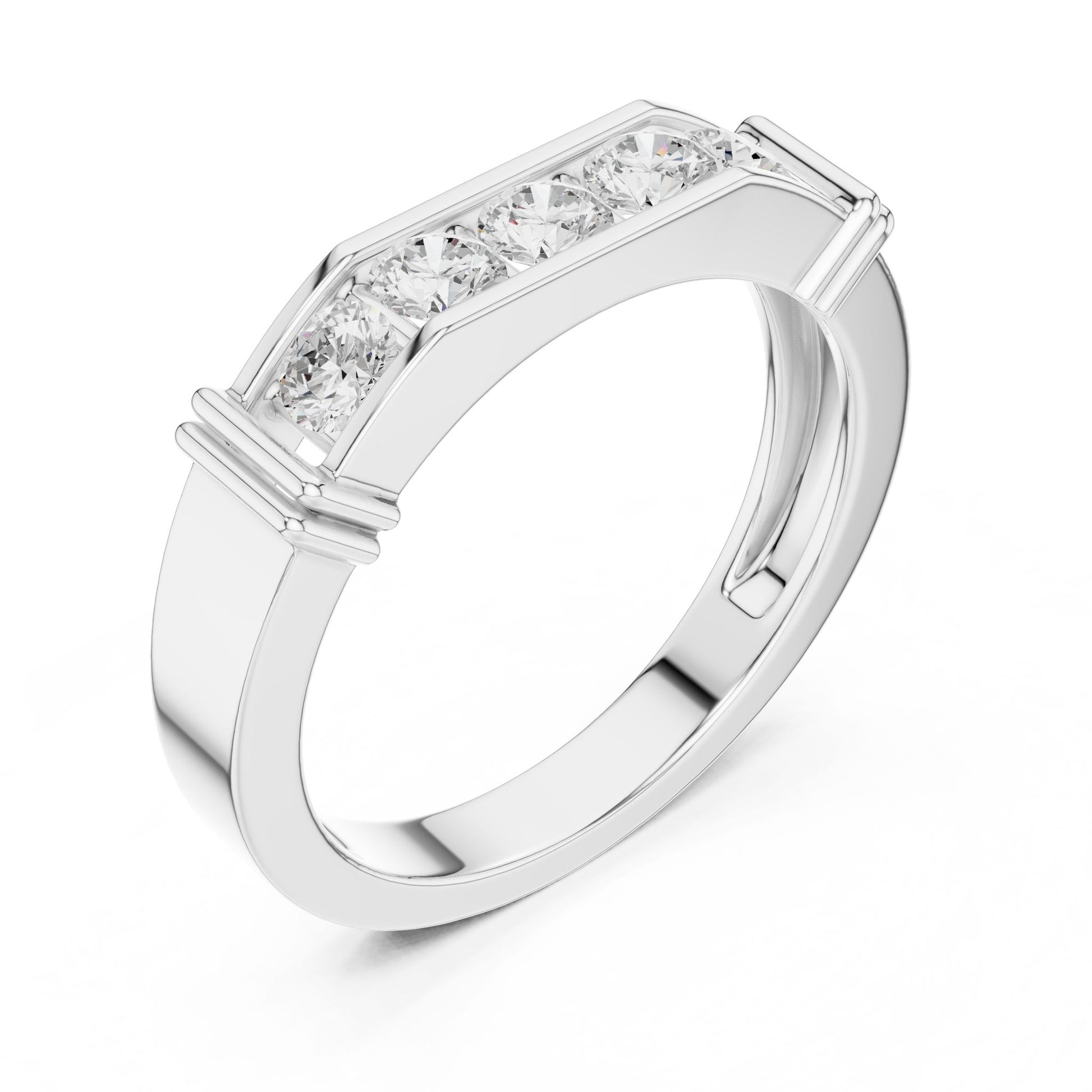 Men's Round Lab Grown Diamond Side-Stone Ring