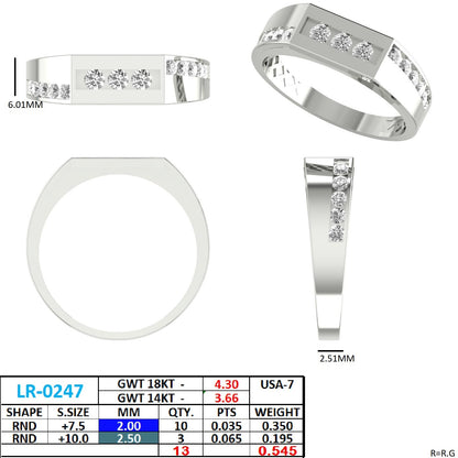 Men's Round Lab Grown Diamond Side-Stone Ring