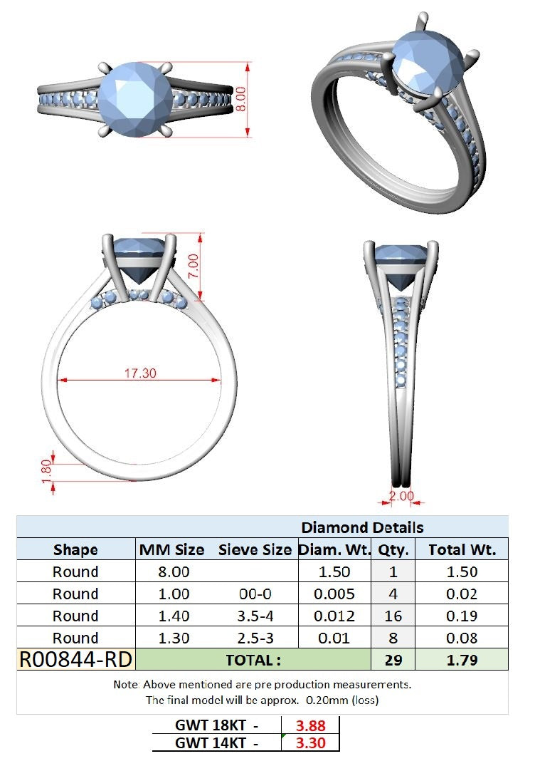Round Lab Grown Diamond Side-Stone Engagement Ring