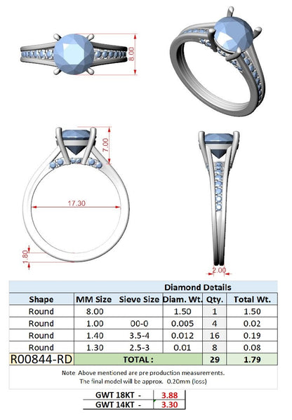 Round Lab Grown Diamond Side-Stone Engagement Ring